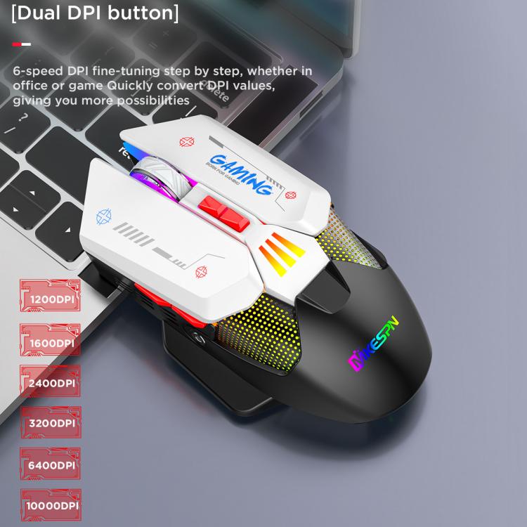 MKESPN Wired + 2.4G Dual Mode Gaming Mouse 10000 DPI Type-C Fast Charging RGB Light, Programmable Macros Mouse(Black White) - Wireless Mice by MKESPN | Online Shopping UK | buy2fix