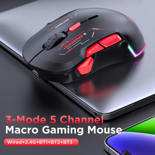 MKESPN W12 Tri-Mode 5-Channel Gaming Mouse 10-Key 10000 DPI Ambidextrous Design RGB Macro Mouse(Blue) - Wireless Mice by MKESPN | Online Shopping UK | buy2fix