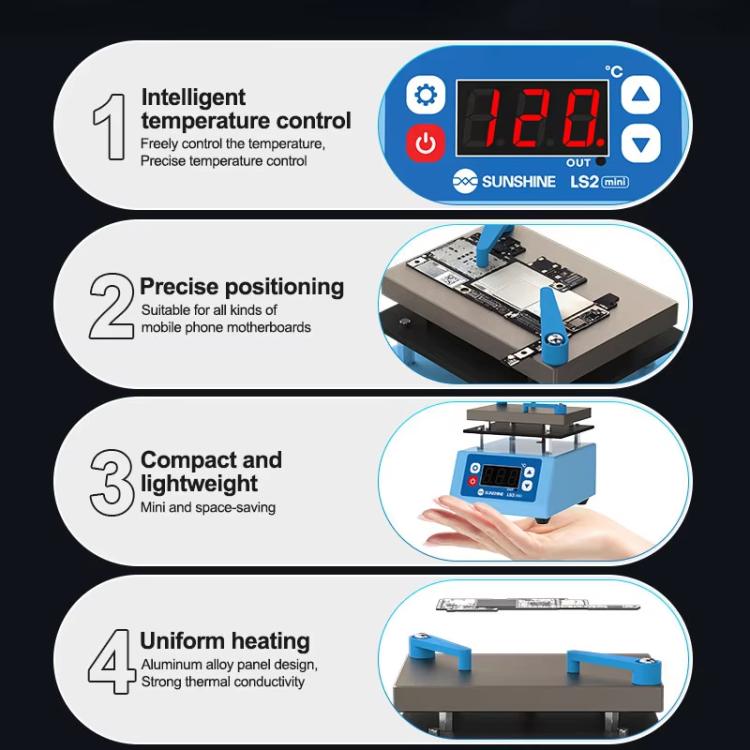 SUNSHINE LS2 MINI Mobile Phone Repair Non-Standard Motherboard Heating Table Supports Layered Bonding Tin Plating Degumming, EU Plug - Separation Equipment by SUNSHINE | Online Shopping UK | buy2fix