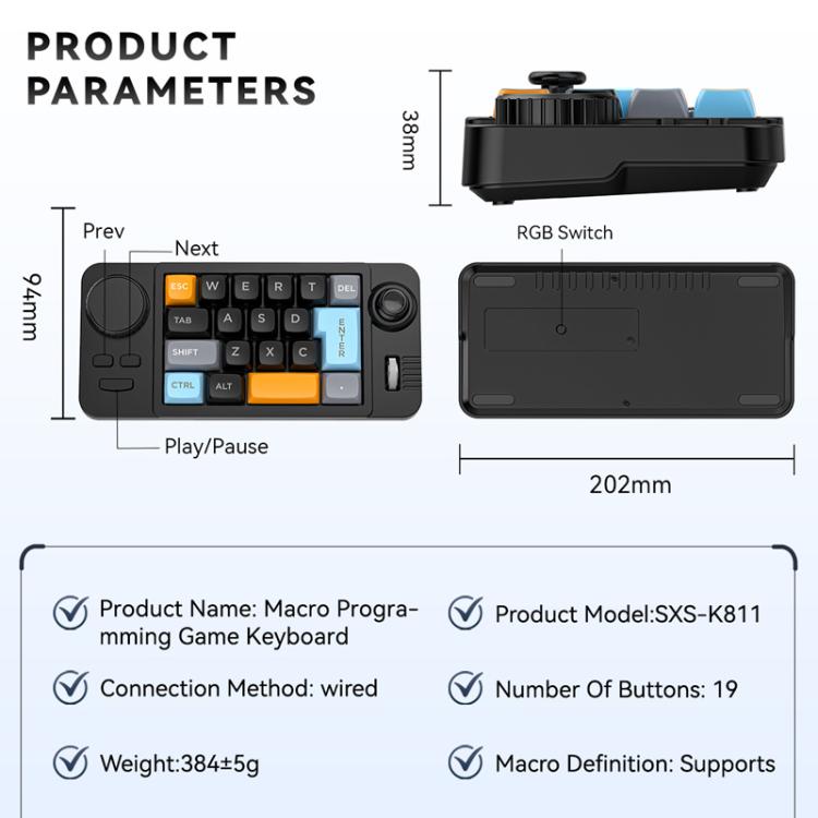 MKESPN 19-Key USB-C Wired Gaming Keyboard Macro Programmable Hot-Swappable Design with Control Knob & Joystick Scroll Wheel(Black) - Mini Keyboard by MKESPN | Online Shopping UK | buy2fix