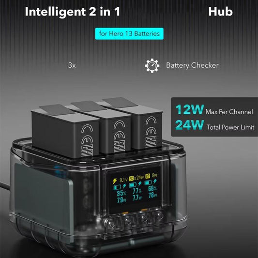 For GoPro HERO13 Black Triple Battery Charger Smart Charging Dock With OLED Display(Transparent Black) - Charger by buy2fix | Online Shopping UK | buy2fix