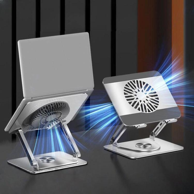 360 Rotating Laptop Stand Foldable Metal Desk Holder For 17.3 Inch Laptops Tablets With RGB Cooling Fan Silver - Laptop Stand by buy2fix | Online Shopping UK | buy2fix