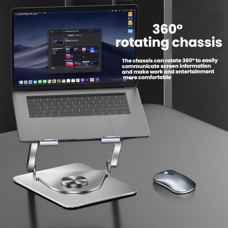 360 Rotating Laptop Stand Foldable Metal Desk Holder For 17.3 Inch Laptops Tablets With RGB Cooling Fan Silver - Laptop Stand by buy2fix | Online Shopping UK | buy2fix