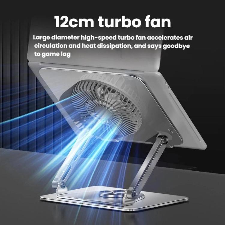 360 Rotating Laptop Stand Foldable Metal Desk Holder For 17.3 Inch Laptops Tablets With RGB Cooling Fan Silver - Laptop Stand by buy2fix | Online Shopping UK | buy2fix