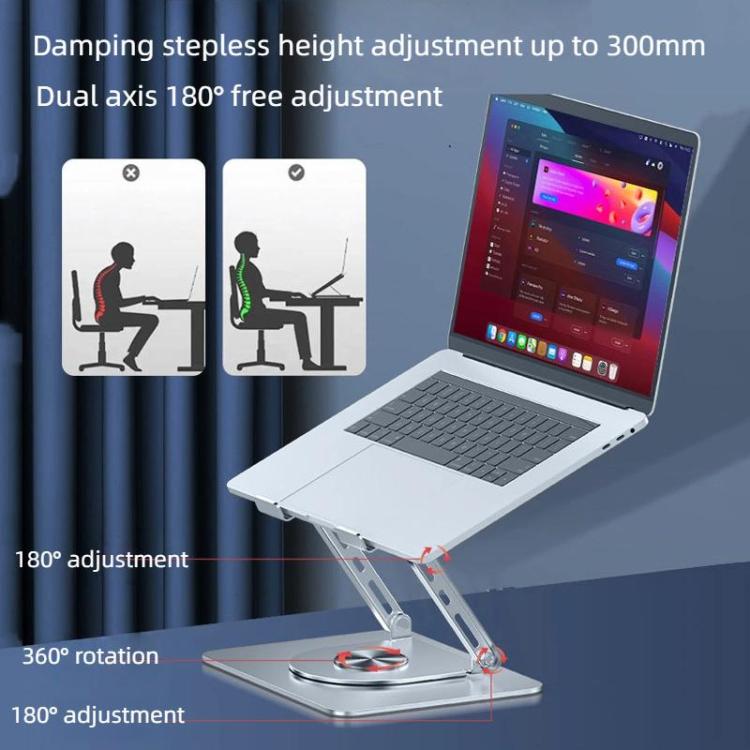 360 Rotating Laptop Stand Foldable Metal Desk Holder For 17.3 Inch Laptops Tablets With RGB Cooling Fan Gray - Laptop Stand by buy2fix | Online Shopping UK | buy2fix
