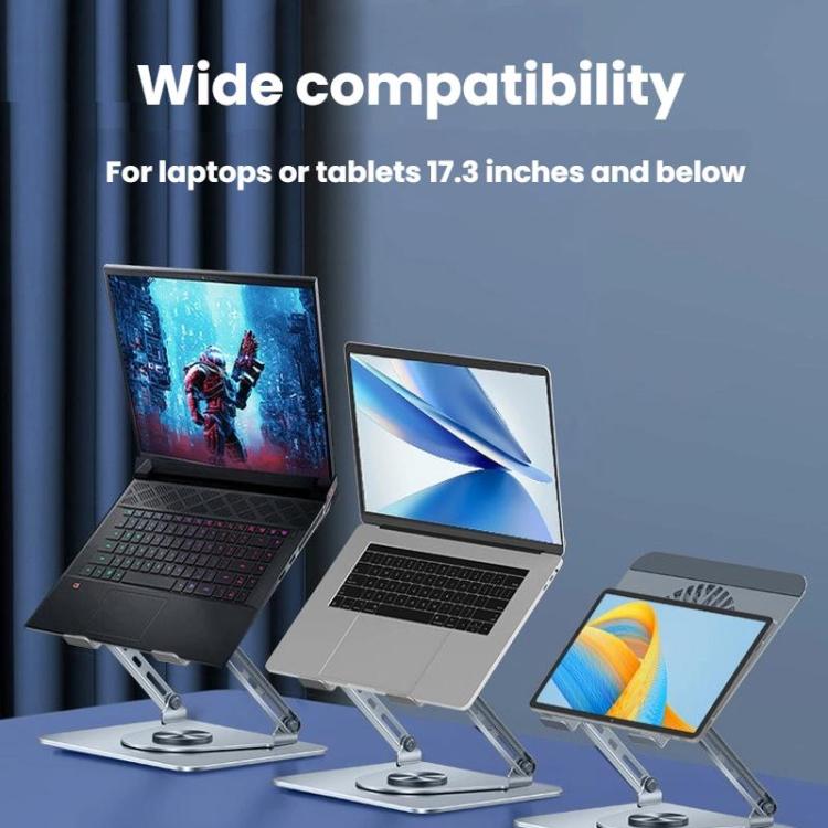 360 Rotating Laptop Stand Foldable Metal Desk Holder For 17.3 Inch Laptops Tablets With Magnetic Cooling Fan Silver - Laptop Stand by buy2fix | Online Shopping UK | buy2fix