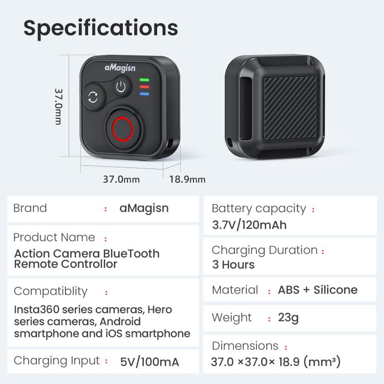 aMagisn Wireless Bluetooth Remote Control for Insta360, GoPro Hero Cameras & Smartphones - 50m Long Range - Others by aMagisn | Online Shopping UK | buy2fix