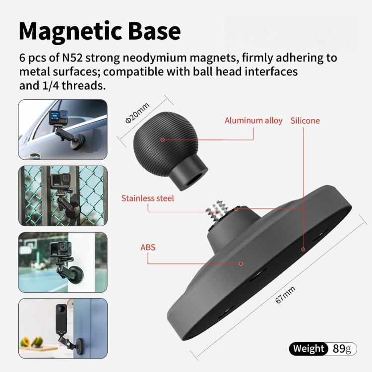 aMagisn Metal Arm Clamp Magnetic Base with 1/4-inch Ball Head For Insta360, DJI, GoPro Cameras(Black) - Holder by aMagisn | Online Shopping UK | buy2fix
