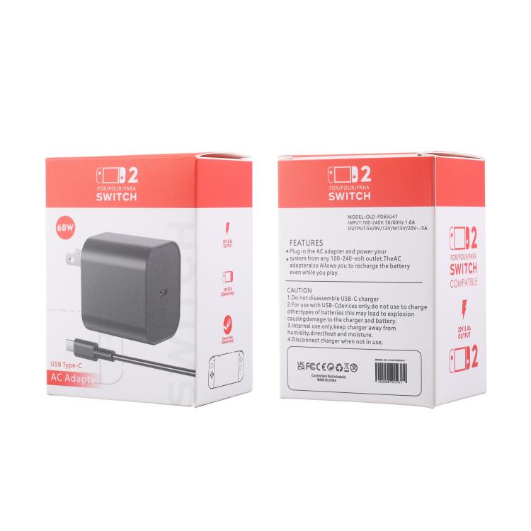 For Nintendo Switch 2 Fast Charger 60W Power Adapter Wall Plug With USB-C Cable UK Plug - Charger & Power by buy2fix | Online Shopping UK | buy2fix
