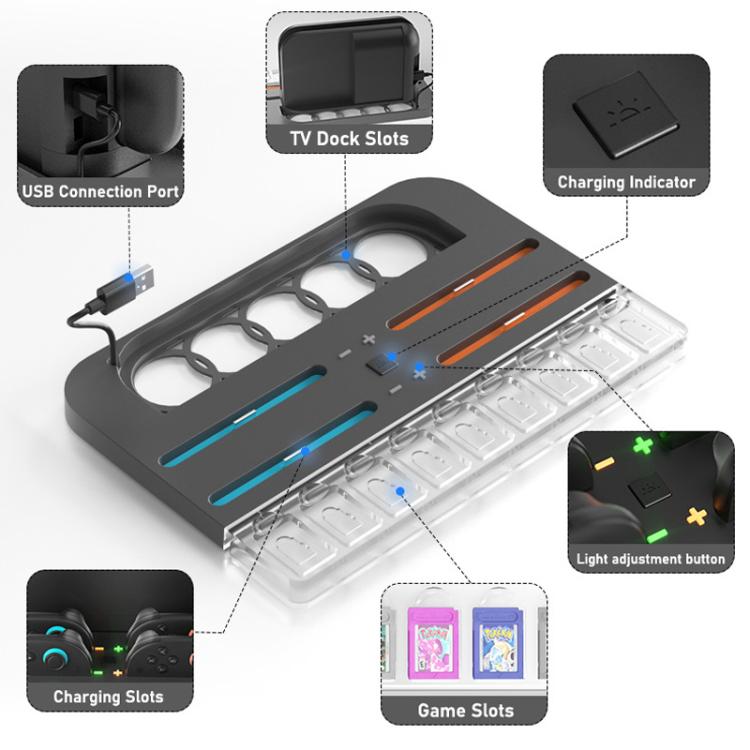 For Nintendo Switch 2 Console and Joy-Con Controllers Charging Dock with RGB Lighting, 9 Game Card Slots - Charger & Power by buy2fix | Online Shopping UK | buy2fix