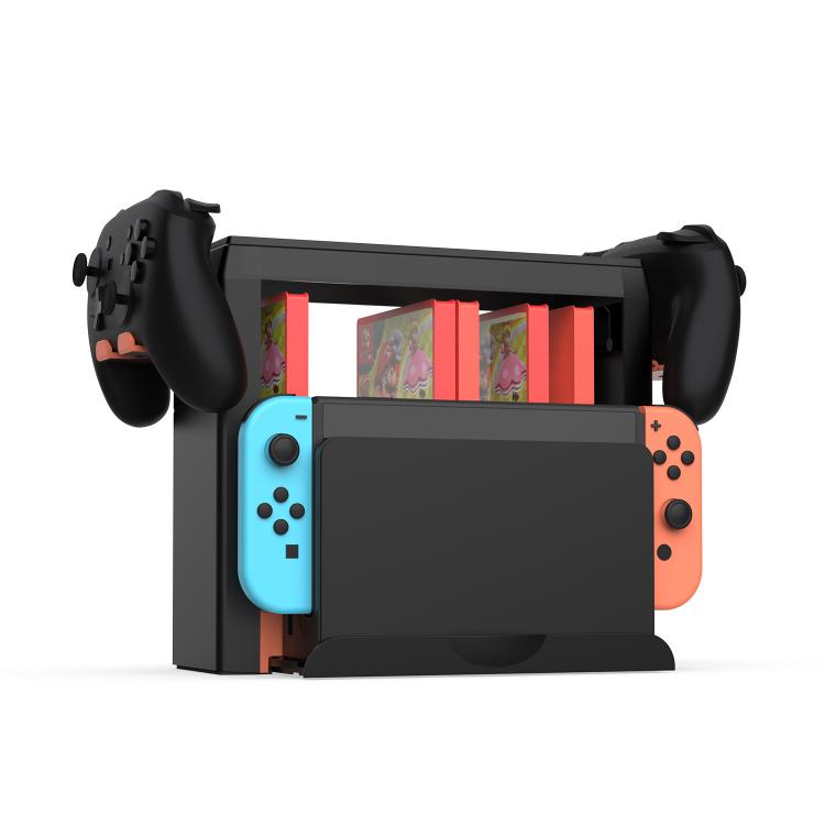 Multi-Function Storage Stand for Nintendo Switch 2/Switch OLED/Switch with 12 Game Cards +15 Case Holders(Black Orange) - Holder by buy2fix | Online Shopping UK | buy2fix