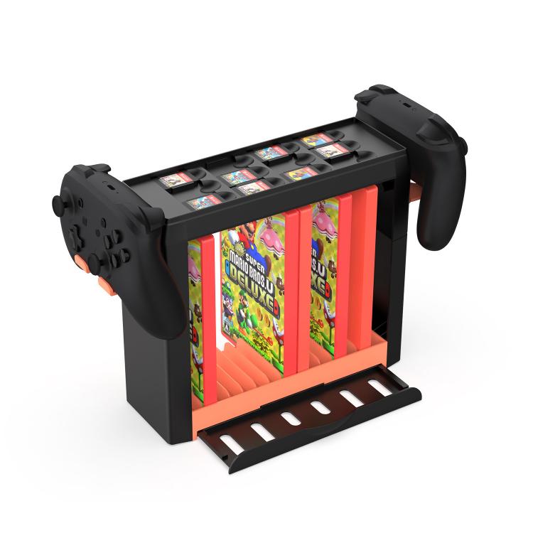 Multi-Function Storage Stand for Nintendo Switch 2/Switch OLED/Switch with 12 Game Cards +15 Case Holders(Black Orange) - Holder by buy2fix | Online Shopping UK | buy2fix