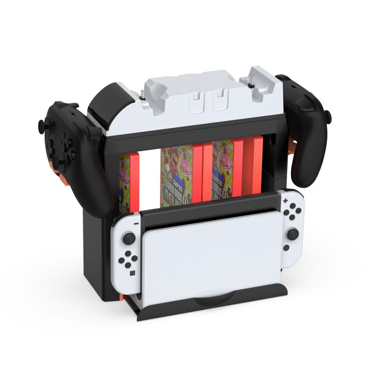 Multi-Function Storage Stand for Nintendo Switch 2/Switch OLED/Switch with 12 Game Cards +15 Case Holders(Black Orange) - Holder by buy2fix | Online Shopping UK | buy2fix