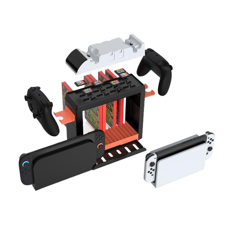 Multi-Function Storage Stand for Nintendo Switch 2/Switch OLED/Switch with 12 Game Cards +15 Case Holders(Black Orange) - Holder by buy2fix | Online Shopping UK | buy2fix
