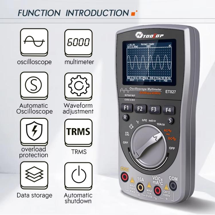 TOOLTOP ET827 Oscilloscope Multimeter 200Msps Sampling Rate 40MHz Oscilloscope + Multimeter 2 In 1 - Digital Multimeter by TOOLTOP | Online Shopping UK | buy2fix