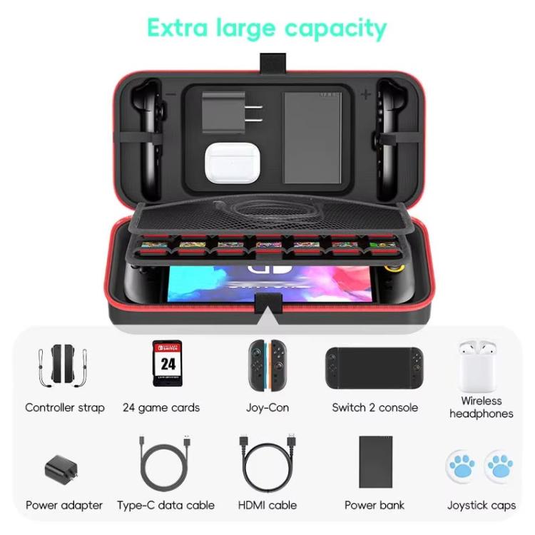 For Nintendo Switch 2 OIVO Large-Capacity EVA Carrying Case With Built-In Stand, 24 Game Card Slots(Black Red) - Bags by OIVO | Online Shopping UK | buy2fix
