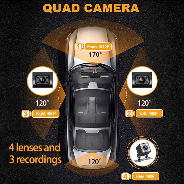High-Definition 1080P Infrared Night Cision Parking Monitoring Driving Recorder, Specification: 4 Lenses - Car DVRs by buy2fix | Online Shopping UK | buy2fix