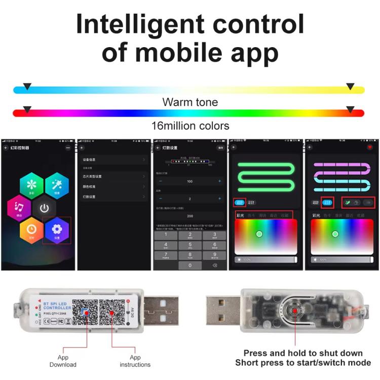 3 Control App Remote Control Colorful Car Interior Ambient Lighting Modified LED Acrylic USB Car Ambient Lighting, Spec: 110cm - Atmosphere lights by buy2fix | Online Shopping UK | buy2fix