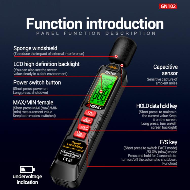 ANENG Sound Decibel Tester Volume Sound Level Noise Meter(No Battery) - Light & Sound Meter by ANENG | Online Shopping UK | buy2fix