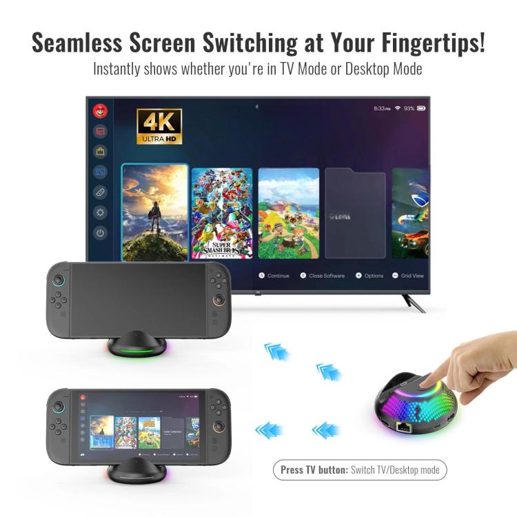 For Nintendo Switch 2 JYS 4K 60Hz TV Dock 5-In-1 HUB With Gigabit Ethernet Port RGB Ambient Lighting - Charger & Power by JYS | Online Shopping UK | buy2fix