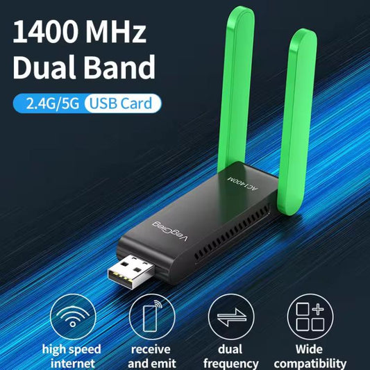 VegGieg 1400Mbps Dual Band WIFI 6 USB Wireless Adapter Driver-Free Network Card for Desktop PC/Laptop(Black) - USB Network Adapter by VegGieg | Online Shopping UK | buy2fix