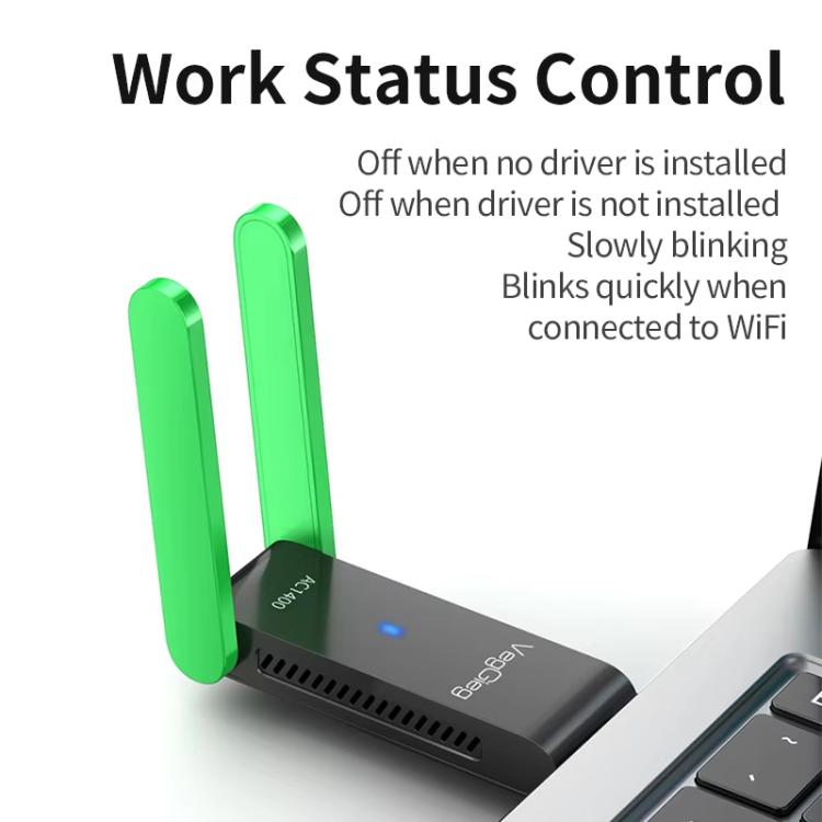 VegGieg 1400Mbps Dual Band WIFI 6 USB Wireless Adapter Driver-Free Network Card for Desktop PC/Laptop(Black) - USB Network Adapter by VegGieg | Online Shopping UK | buy2fix