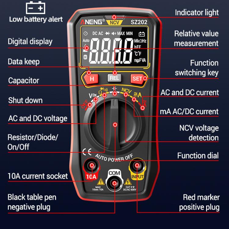 ANENG High-precision Maintenance Multi-function Digital Display Multimeter(Red) - Digital Multimeter by ANENG | Online Shopping UK | buy2fix