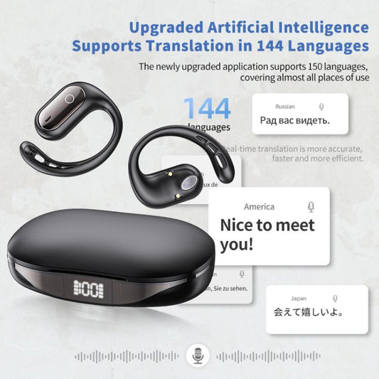 144 Languages AI Smart Translation Bluetooth Earphones With Digital Display Charging Case(Black) - by buy2fix | Online Shopping UK | buy2fix