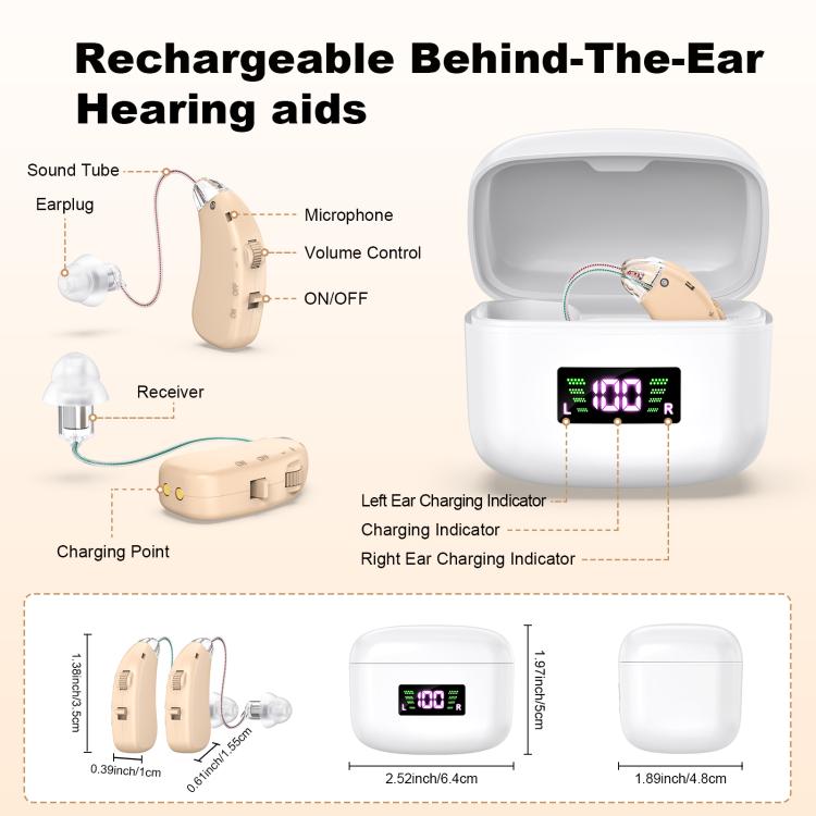 Sound Amplifying Hearing Aid With Magnetic Charging Case(Silver) - Hearing Aids by buy2fix | Online Shopping UK | buy2fix