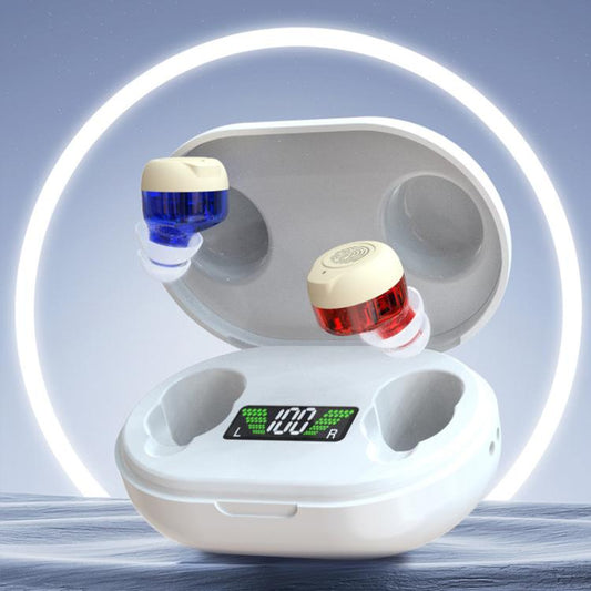 Wireless Invisible Hearing Aid With Digital Display Charging Case & Touch Control Red Blue+Black Case - Hearing Aids by buy2fix | Online Shopping UK | buy2fix