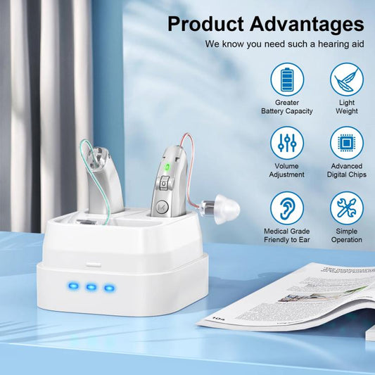 Behind-The-Ear Hearing Amplifier With Charging Case Sound Enhancer For Seniors(Sliver) - Hearing Aids by buy2fix | Online Shopping UK | buy2fix