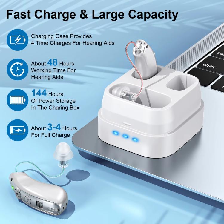 Behind-The-Ear Hearing Amplifier With Charging Case Sound Enhancer For Seniors(Sliver) - Hearing Aids by buy2fix | Online Shopping UK | buy2fix