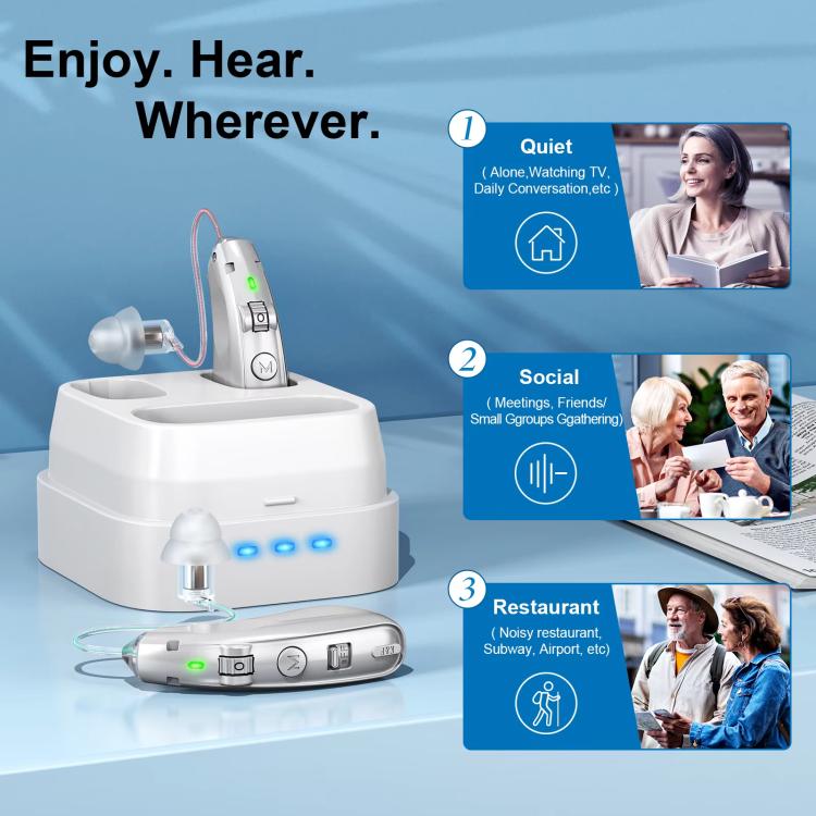Behind-The-Ear Hearing Amplifier With Charging Case Sound Enhancer For Seniors(Sliver) - Hearing Aids by buy2fix | Online Shopping UK | buy2fix
