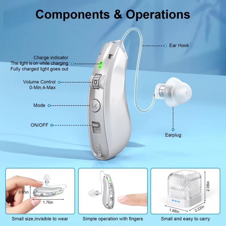 Behind-The-Ear Hearing Amplifier With Charging Case Sound Enhancer For Seniors(Sliver) - Hearing Aids by buy2fix | Online Shopping UK | buy2fix