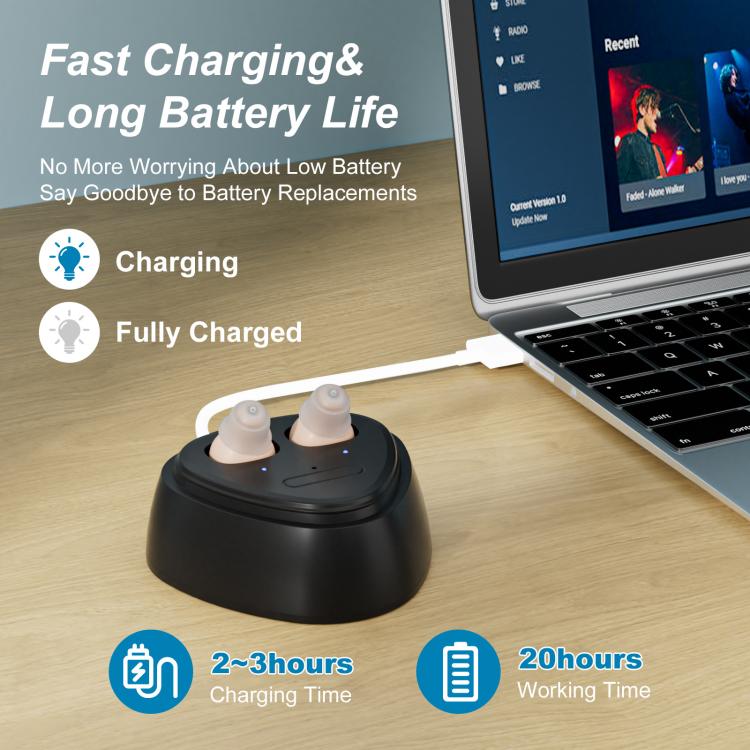 Ultra-Compact In-Ear Invisible Hearing Amplifier With Charging Case For Elderly(Red Blue+White Case) - Hearing Aids by buy2fix | Online Shopping UK | buy2fix