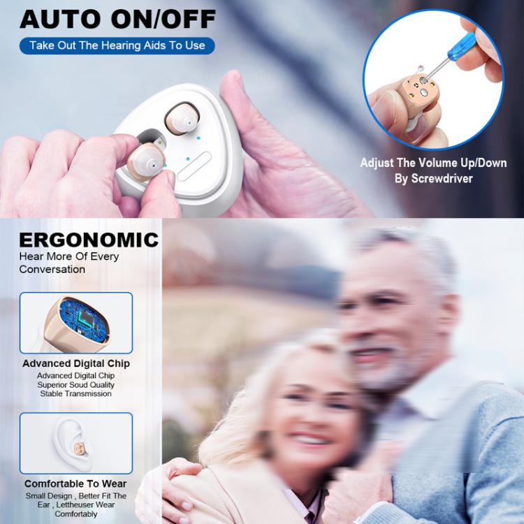 Ultra-Compact In-Ear Invisible Hearing Amplifier With Charging Case For Elderly(Red Blue+White Case) - Hearing Aids by buy2fix | Online Shopping UK | buy2fix
