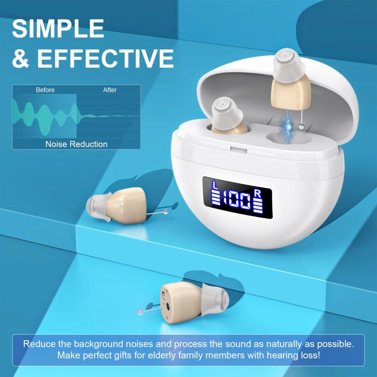 Hearing Aids With Digital Display Charging Case Noise Cancelling Invisible In-Ear Sound Amplifier(Skin Color+White Case) - Hearing Aids by buy2fix | Online Shopping UK | buy2fix