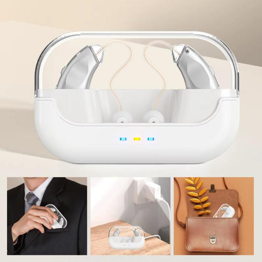 Behind-The-Ear Hearing Aids With Charging Case Smart Noise Cancelling & No Feedback Whistling(Skin Color) - Hearing Aids by buy2fix | Online Shopping UK | buy2fix