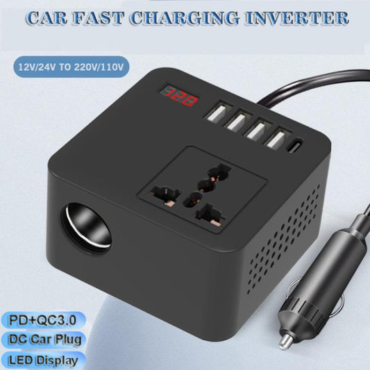 Gurxun 12/24V To 110/220V Multi-Function Car Fast Charger With 4 USB+Type-C+Universal Socket(Magic Square) - DIY Modified Charger by Gurxun | Online Shopping UK | buy2fix