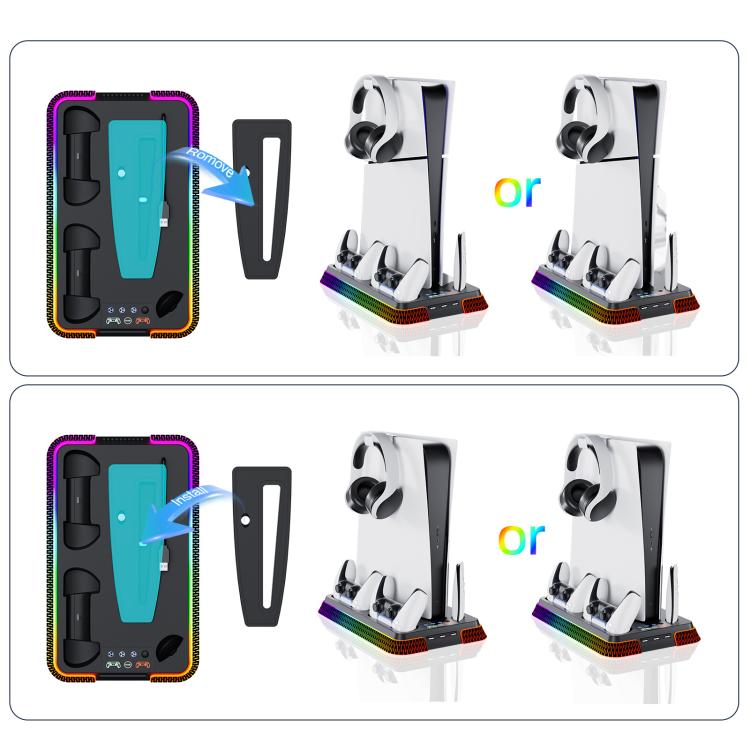 For PS5 Pro / PS5 Slim / PS5 Multifunctional Cooling Base With Dual Handle Charging Dock, Style: YH66S Piano Style With Colorful Light Black - Charger & Power by buy2fix | Online Shopping UK | buy2fix