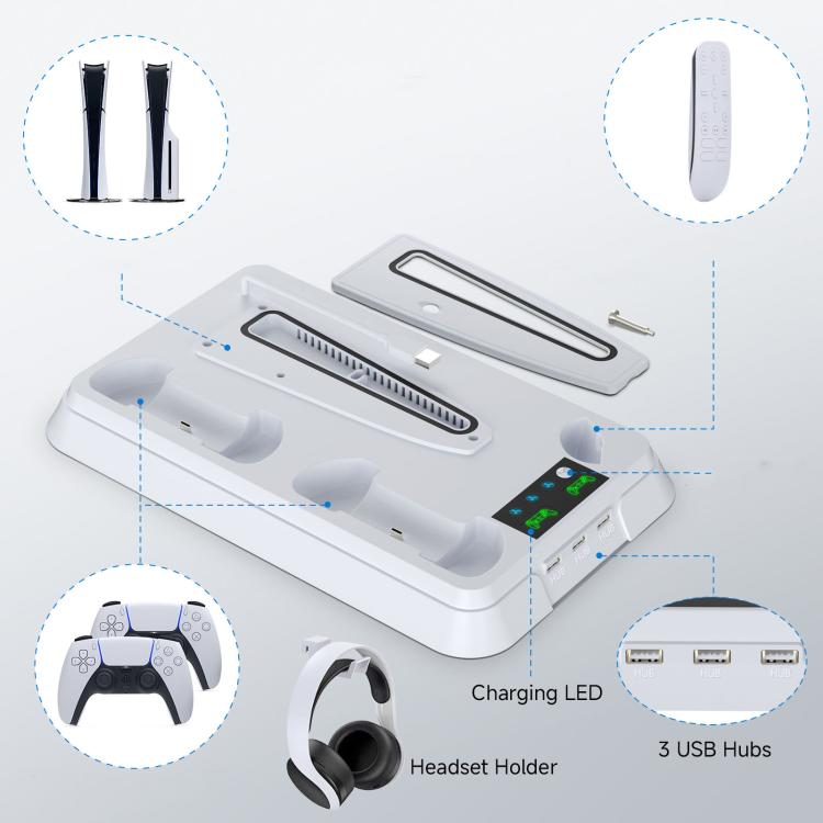 For PS5 Pro / PS5 Slim / PS5 Multifunctional Cooling Base With Dual Handle Charging Dock, Style: YH66 White - Charger & Power by buy2fix | Online Shopping UK | buy2fix