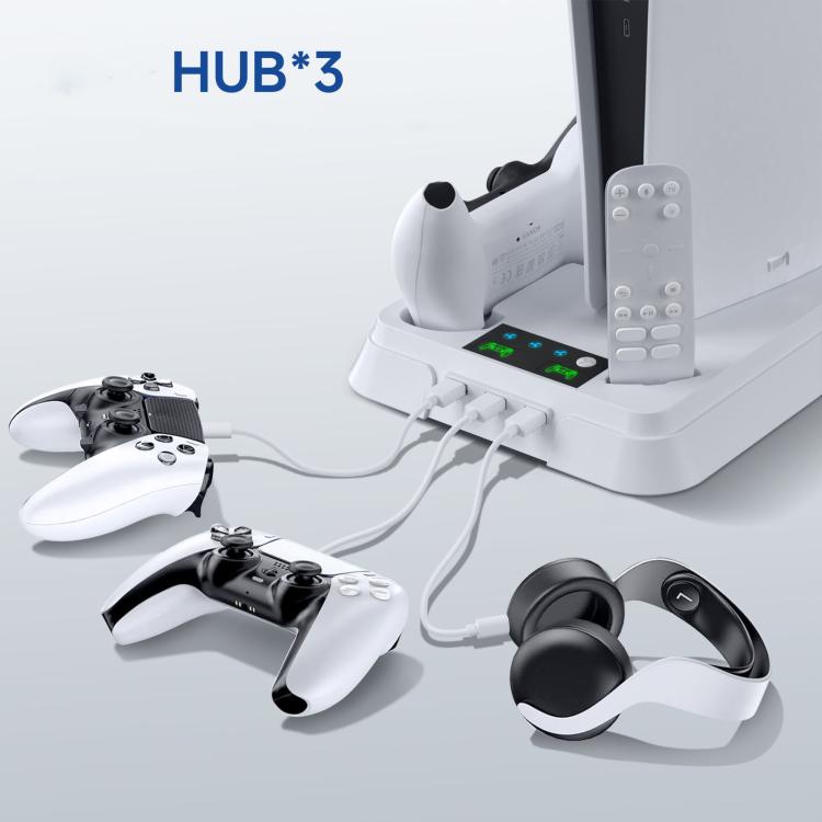 For PS5 Pro / PS5 Slim / PS5 Multifunctional Cooling Base With Dual Handle Charging Dock, Style: YH66 Black White - Charger & Power by buy2fix | Online Shopping UK | buy2fix