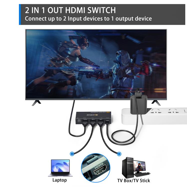 KCEVE SW21 2 In 1 Out HDMI Two-Way Switch 8K 60Hz HD Computer TV Video Splitter - Switch by KCEVE | Online Shopping UK | buy2fix