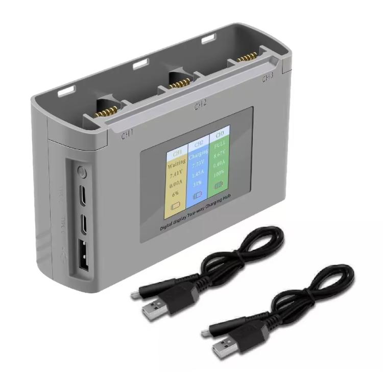 For DJI Mini 2 SE/Mini 2/Mini 4K YX 3-way Battery Charging Hub With Color Screen(Gray) - Other by YX | Online Shopping UK | buy2fix