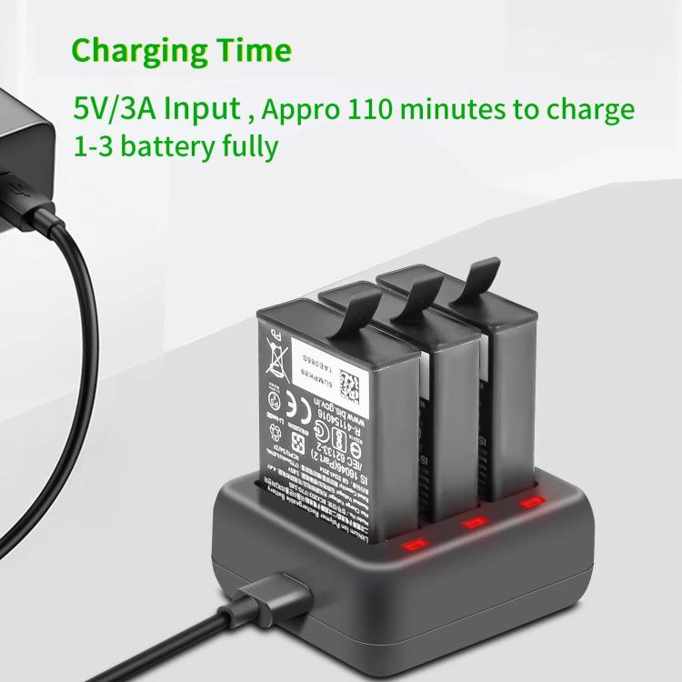 For DJI Osmo Action 4/Action 3 YX 3-Slot Battery Charger Hub Compact Charging Station(Black) - Cable & Charger by YX | Online Shopping UK | buy2fix