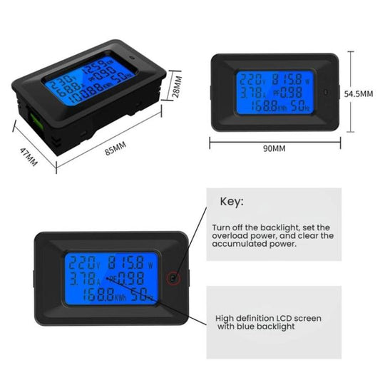 Multifunctional Electric Meter AC Digital Voltage Frequency Monitor, Specification: AC 20A 4400W - Current & Voltage Tester by buy2fix | Online Shopping UK | buy2fix