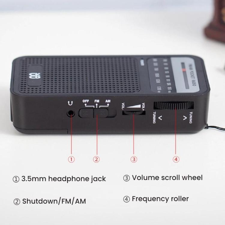 Portable Pointer AM/FM Full Channel Radio(Black) - Radio Player by buy2fix | Online Shopping UK | buy2fix