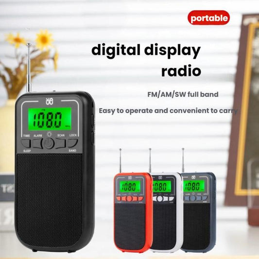 Portable FM/AM/SW Multi-Band High-Sensitivity Clock-Controlled Radio Player, Specification: For US(Gray) - Radio Player by buy2fix | Online Shopping UK | buy2fix