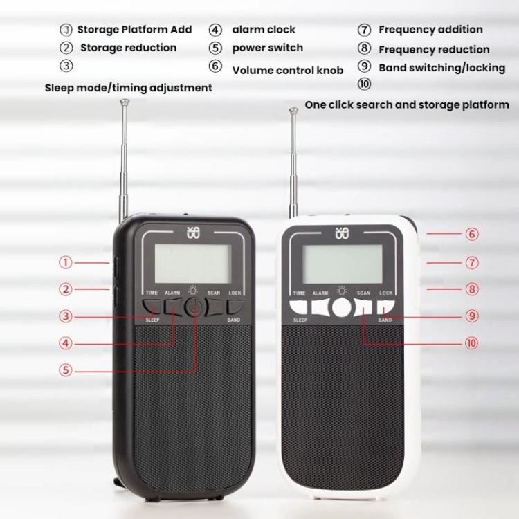 Portable FM/AM/SW Multi-Band High-Sensitivity Clock-Controlled Radio Player, Specification: For US(Gray) - Radio Player by buy2fix | Online Shopping UK | buy2fix