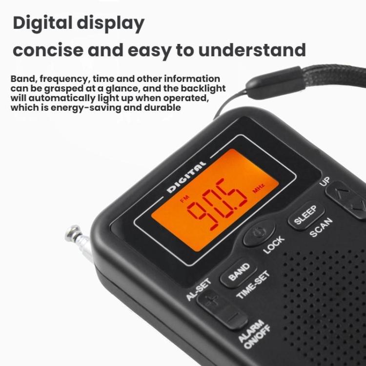 Portable FM/AM Clock-Controlled Stereo Pocket Radio Player, Size: For US(Black) - Radio Player by buy2fix | Online Shopping UK | buy2fix